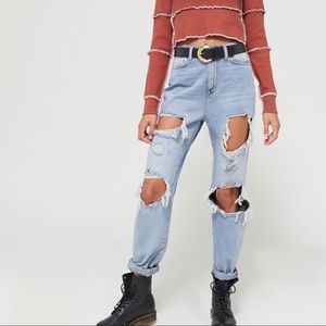 BDG High-Waisted Mom Jean - Destroyed Light Wash